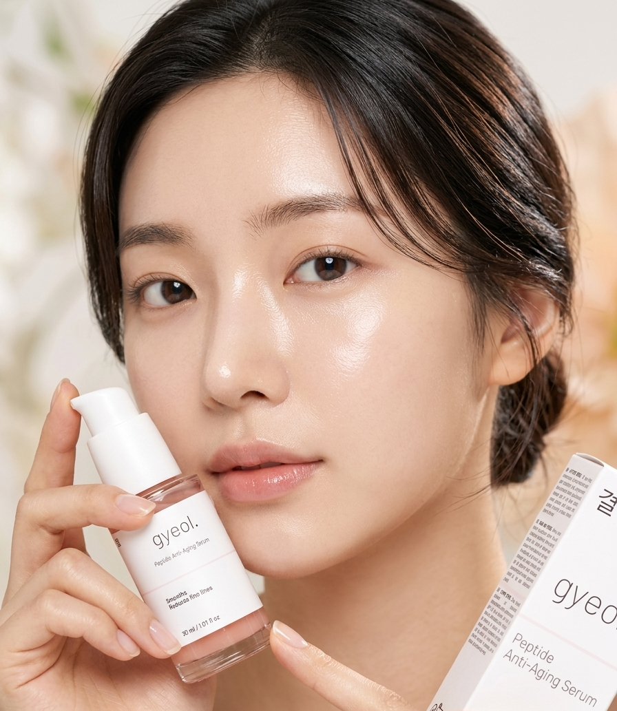 Woman holding a skincare product with a blurred background